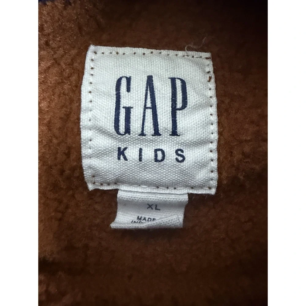 GAP Kids Color Block Logo Pullover Hoodie Boys XL Brown Red Blue Sweatshirt